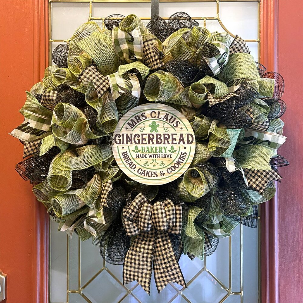 Gingerbread Bakery Deco Mesh Christmas Wreath - 24 inch